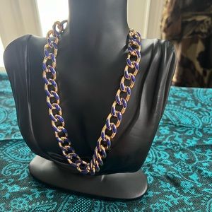 Gold and royal blue enamel Amrita Singh chain statement necklace